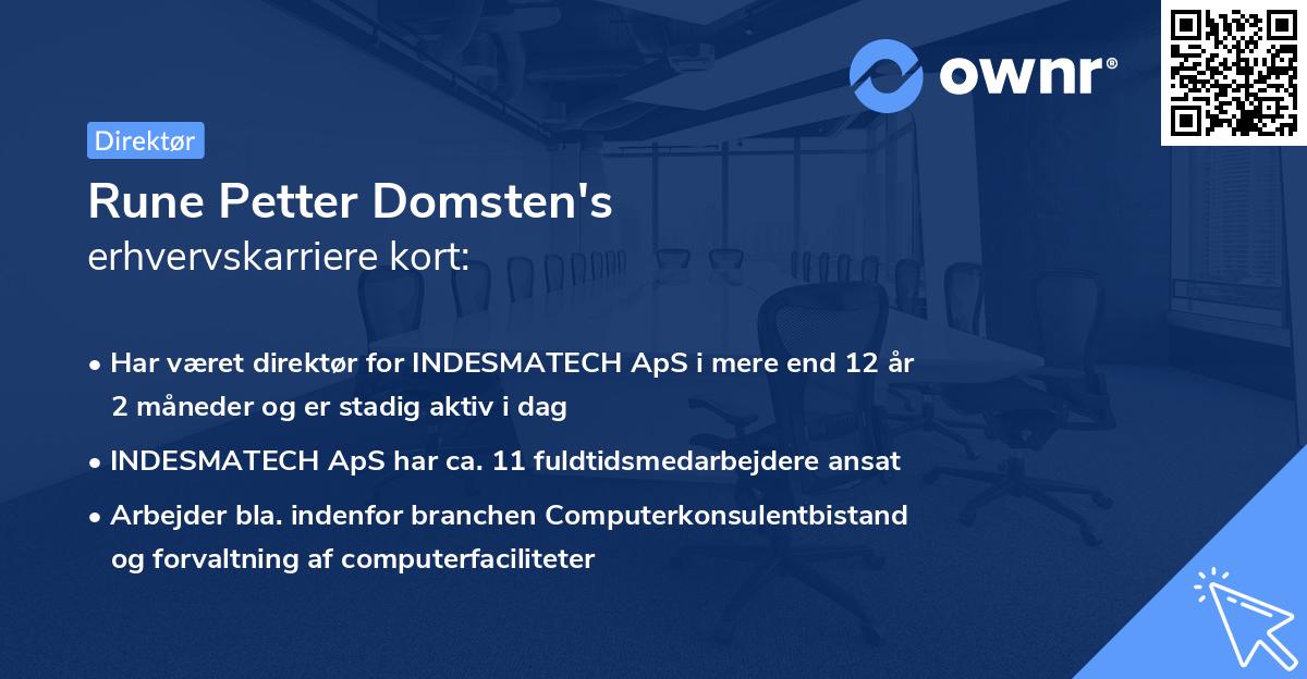 Rune Petter Domsten's erhvervskarriere kort