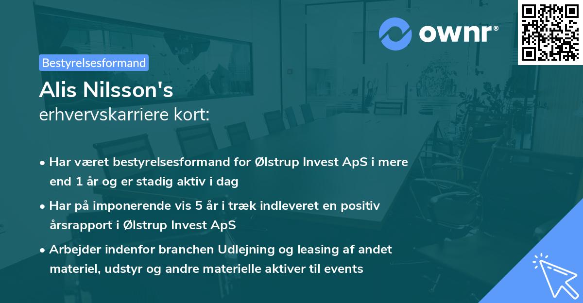 Alis Nilsson's erhvervskarriere kort