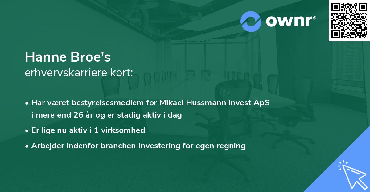 Hanne Broe's erhvervskarriere kort
