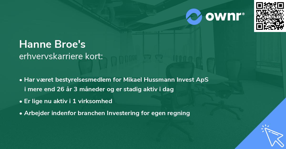 Hanne Broe's erhvervskarriere kort