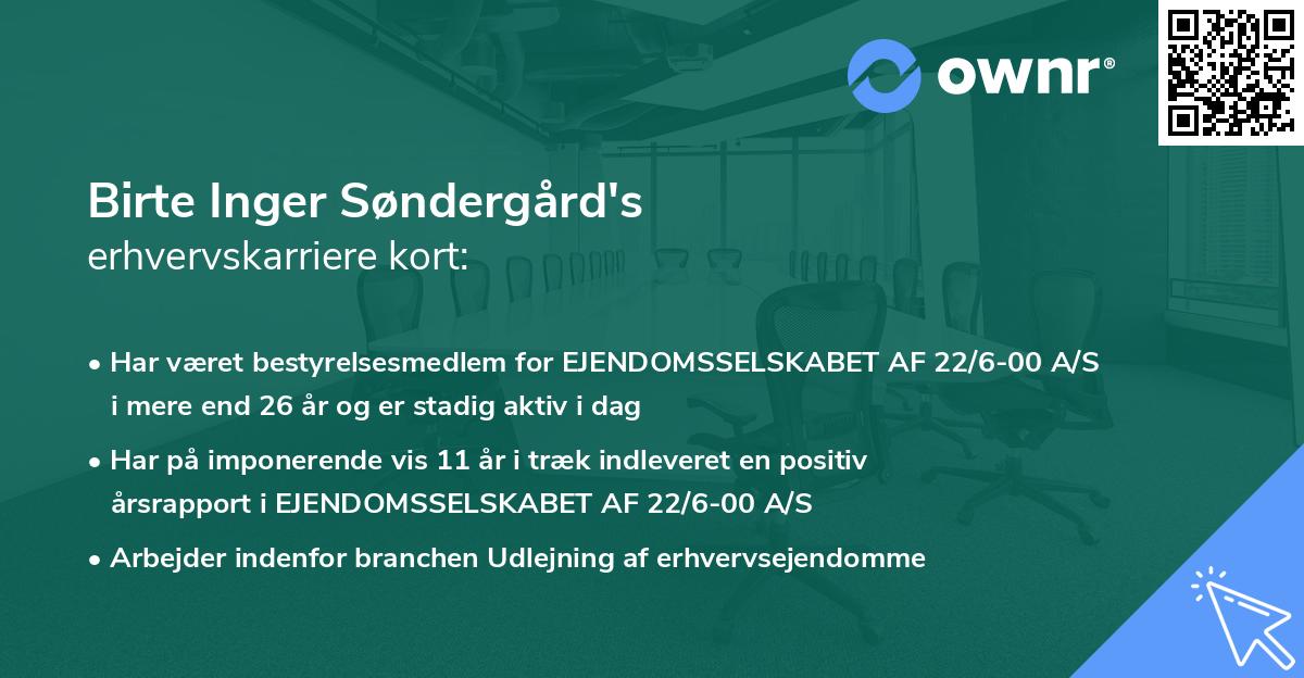 Birte Inger Søndergård's erhvervskarriere kort