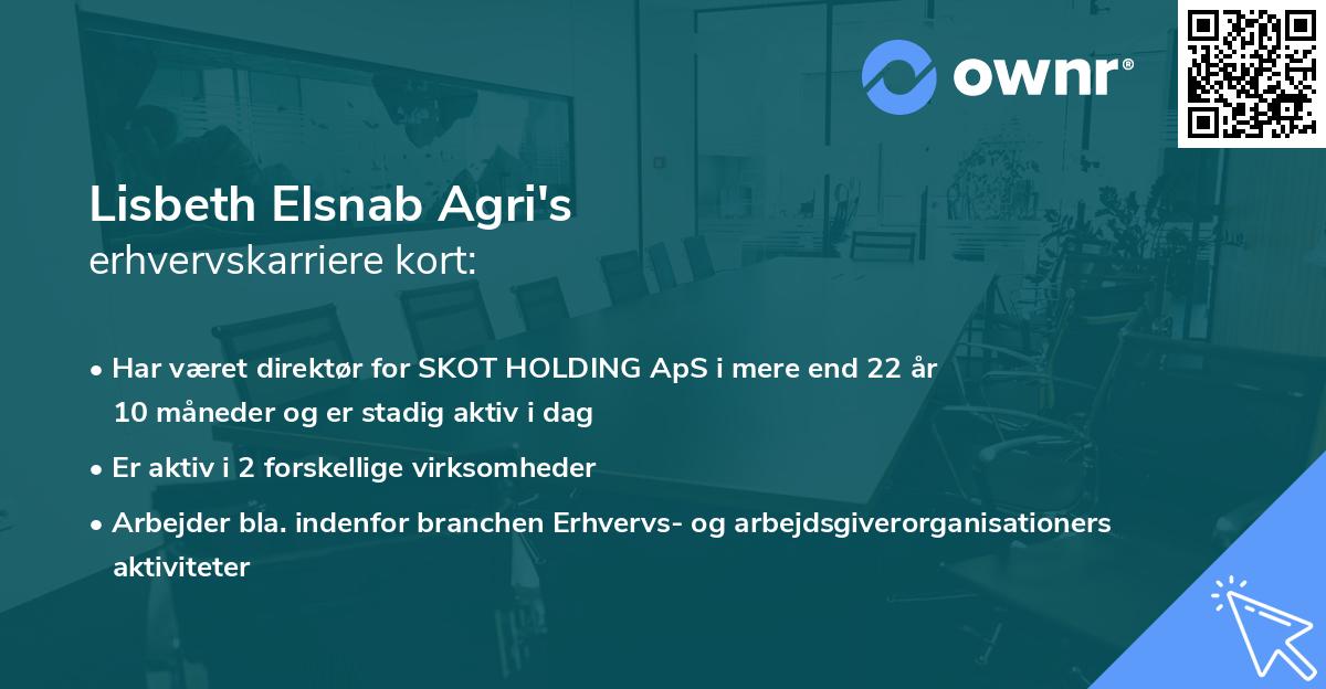 Lisbeth Elsnab Agri's erhvervskarriere kort