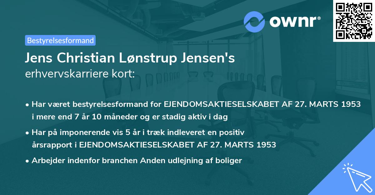 Jens Christian Lønstrup Jensen's erhvervskarriere kort
