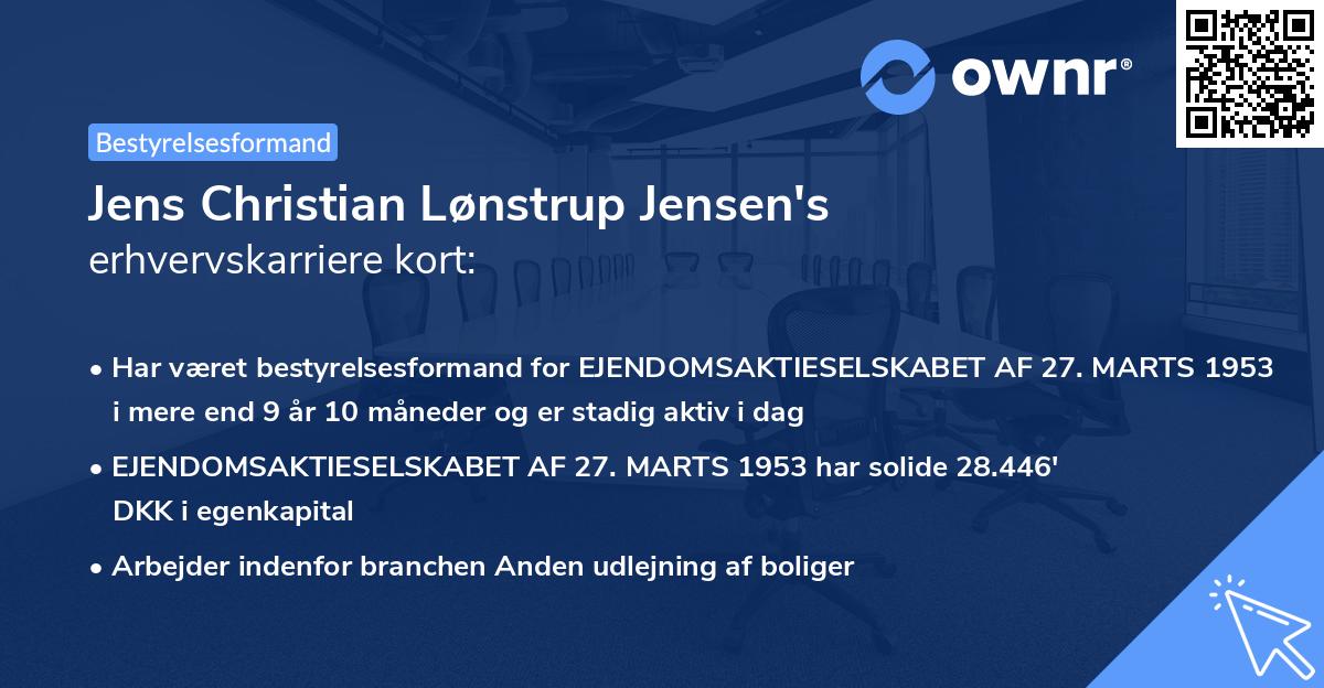 Jens Christian Lønstrup Jensen's erhvervskarriere kort