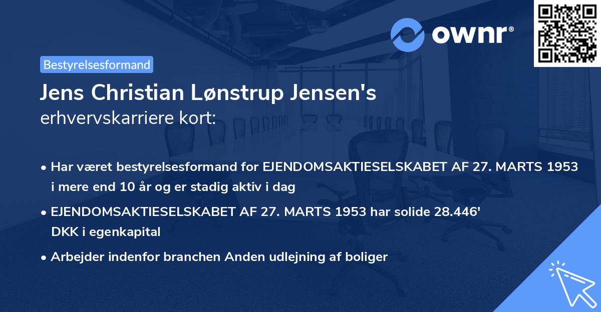 Jens Christian Lønstrup Jensen's erhvervskarriere kort
