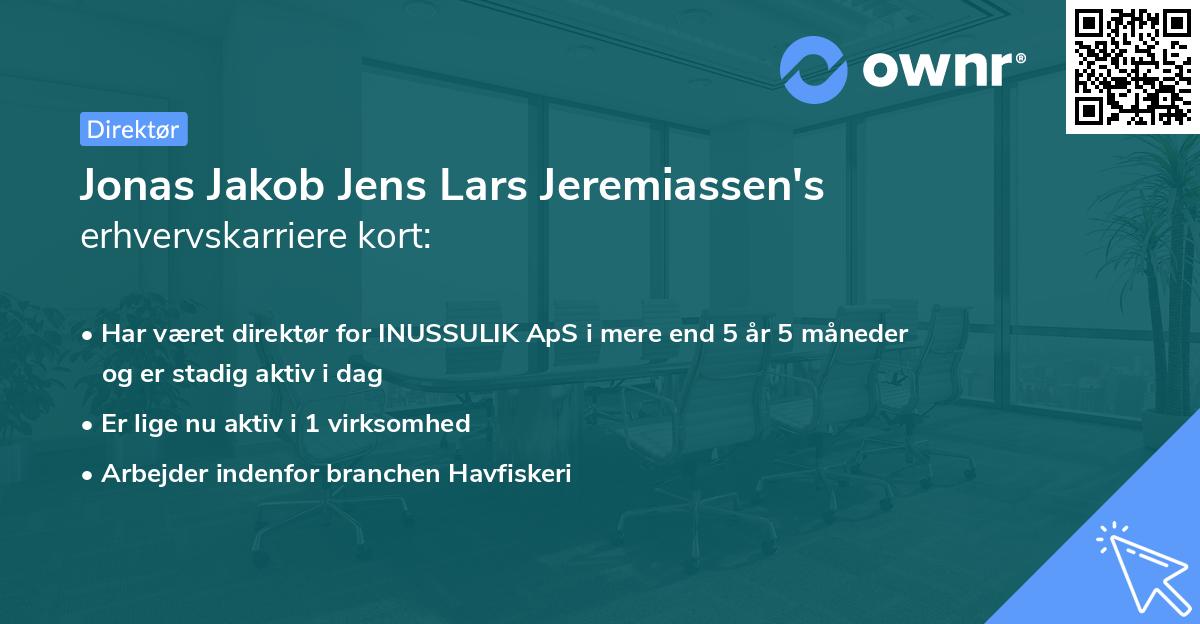 Jonas Jakob Jens Lars Jeremiassen's erhvervskarriere kort