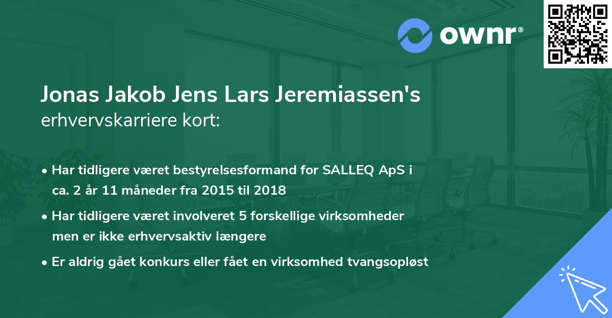 Jonas Jakob Jens Lars Jeremiassen's erhvervskarriere kort
