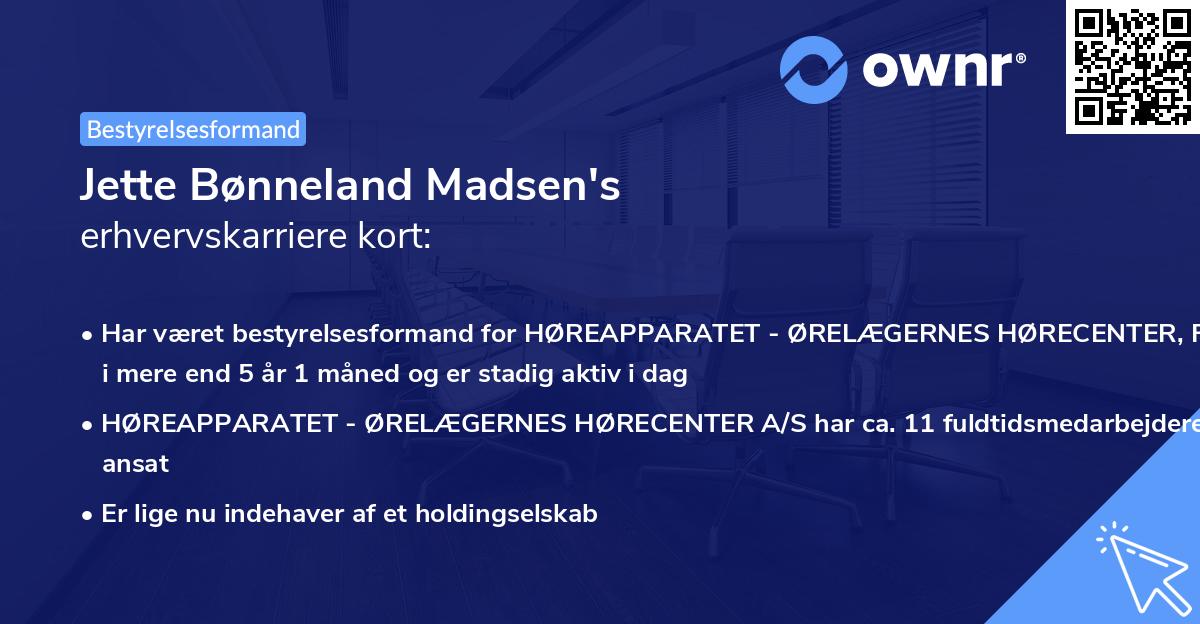 Jette Bønneland Madsen's erhvervskarriere kort