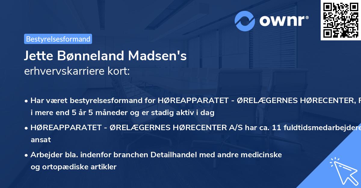 Jette Bønneland Madsen's erhvervskarriere kort