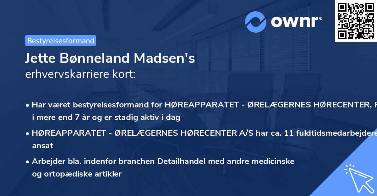 Jette Bønneland Madsen's erhvervskarriere kort