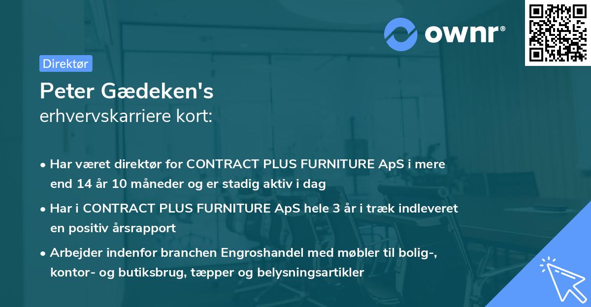 Peter Gædeken's erhvervskarriere kort