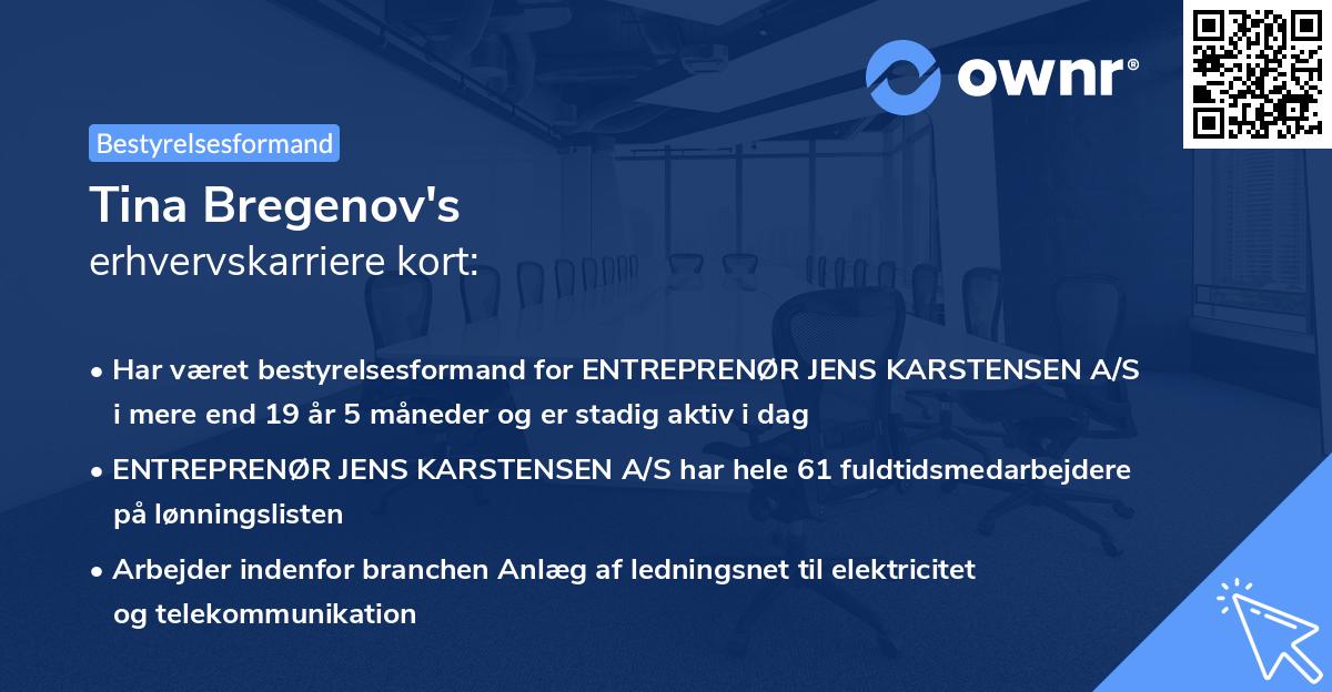 Tina Bregenov's erhvervskarriere kort