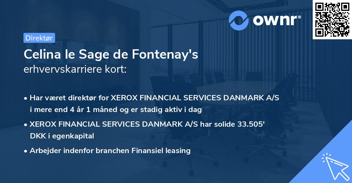 Celina le Sage de Fontenay's erhvervskarriere kort