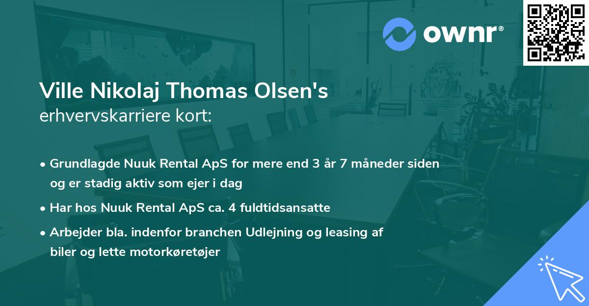 Ville Nikolaj Thomas Olsen's erhvervskarriere kort