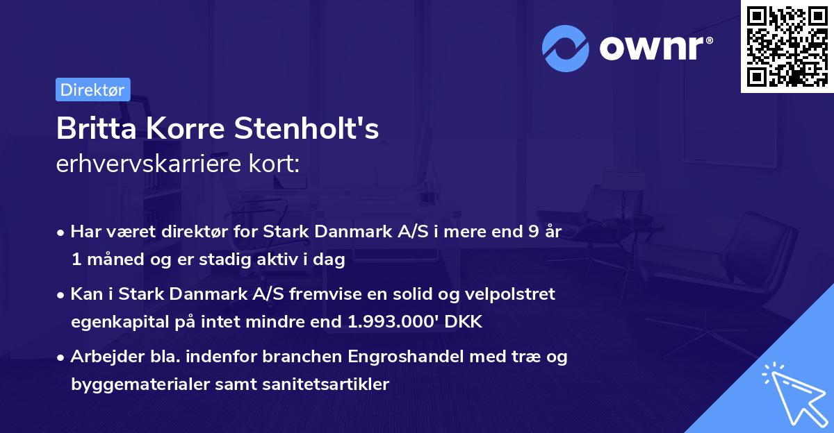 Britta Korre Stenholt's erhvervskarriere kort