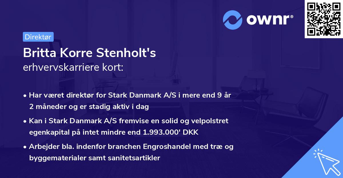 Britta Korre Stenholt's erhvervskarriere kort