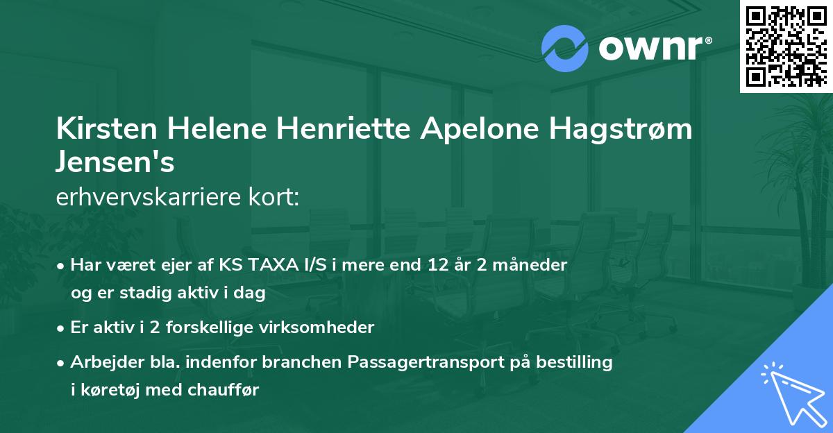 Kirsten Helene Henriette Apelone Hagstrøm Jensen's erhvervskarriere kort