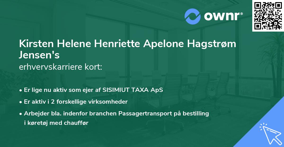 Kirsten Helene Henriette Apelone Hagstrøm Jensen's erhvervskarriere kort