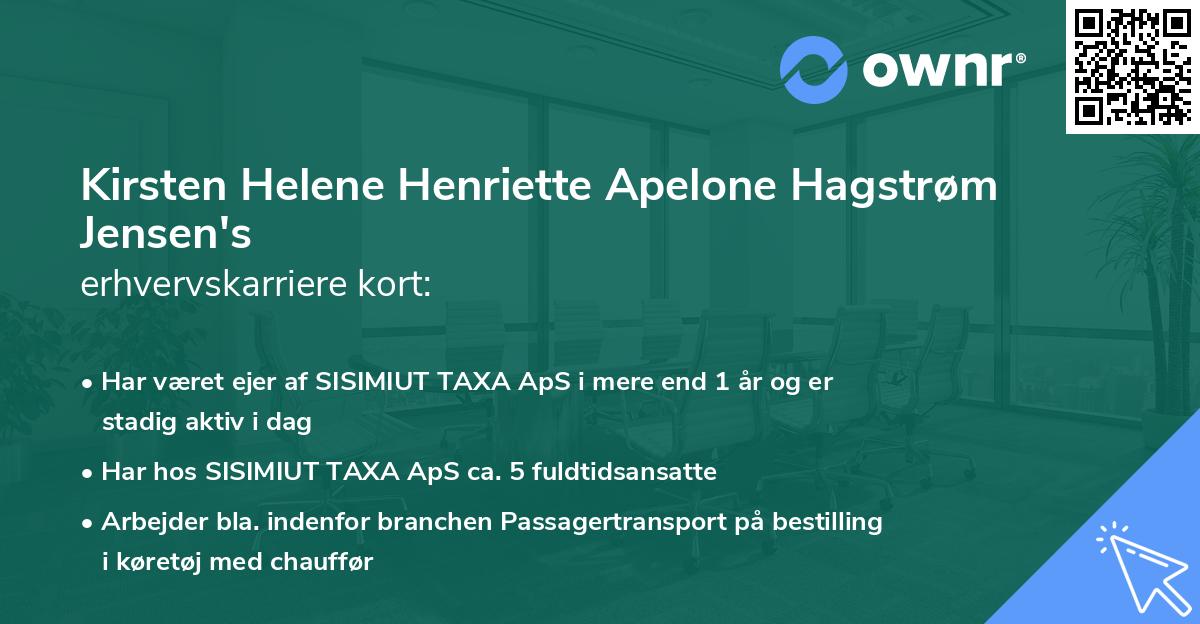 Kirsten Helene Henriette Apelone Hagstrøm Jensen's erhvervskarriere kort