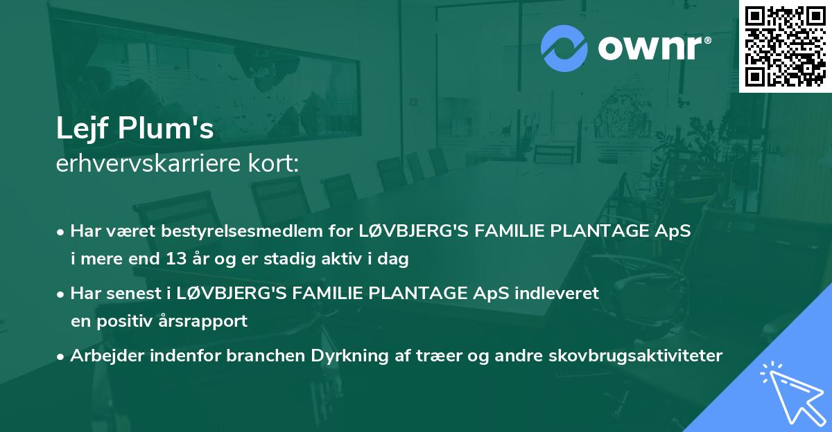 Lejf Plum's erhvervskarriere kort