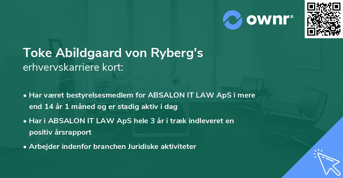 Toke Abildgaard von Ryberg's erhvervskarriere kort