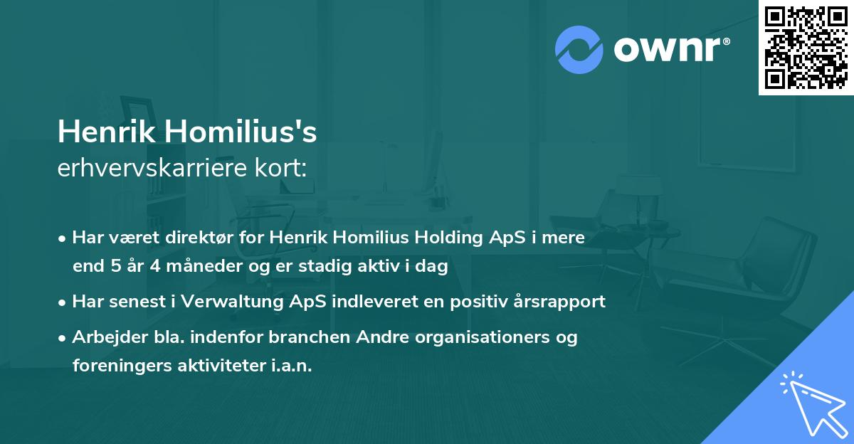 Henrik Homilius's erhvervskarriere kort