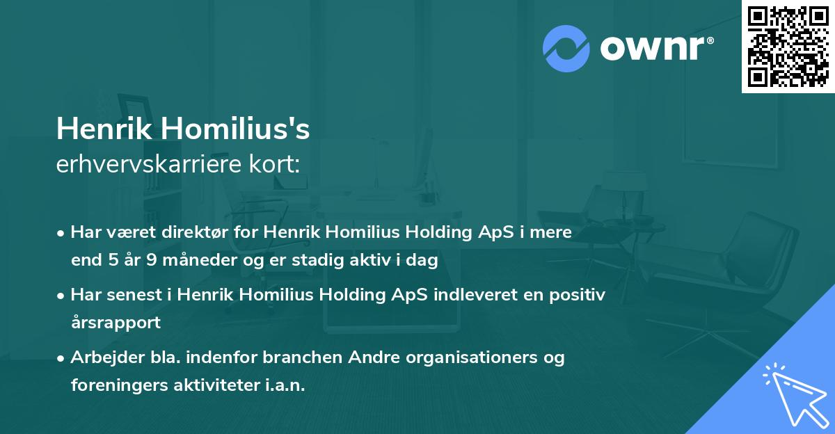 Henrik Homilius's erhvervskarriere kort