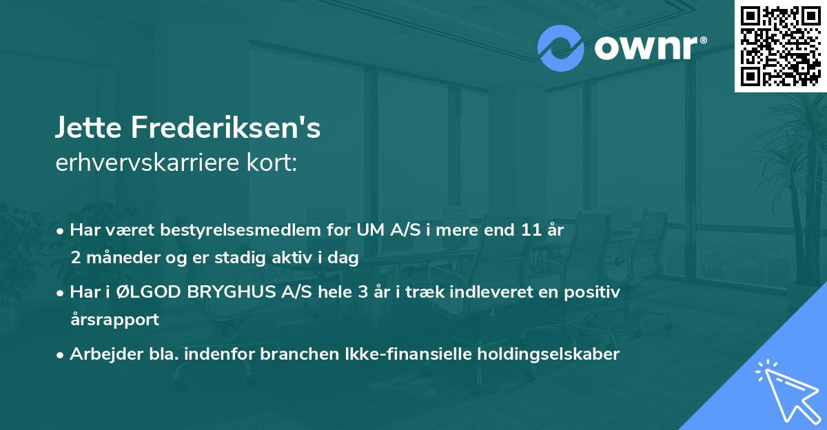 Jette Frederiksen's erhvervskarriere kort