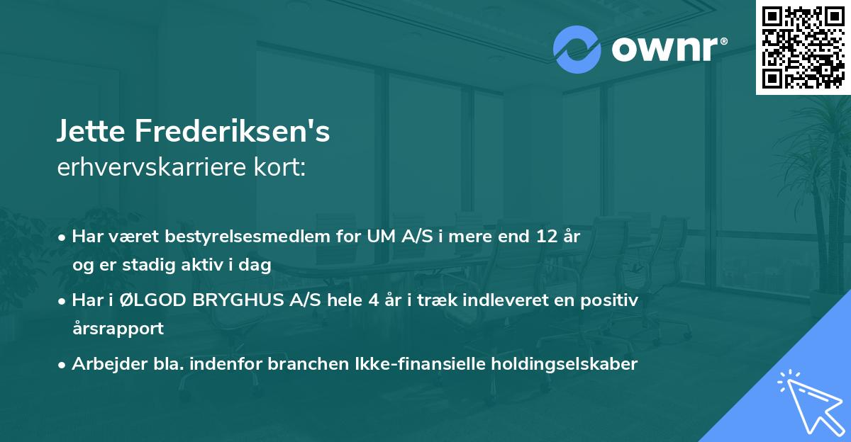 Jette Frederiksen's erhvervskarriere kort