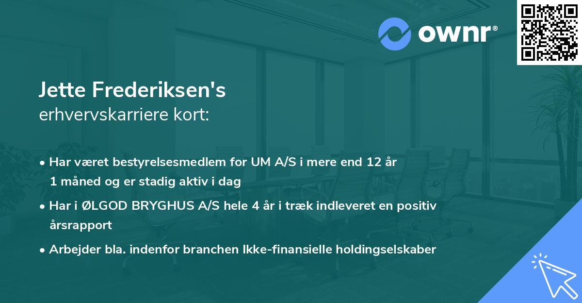 Jette Frederiksen's erhvervskarriere kort