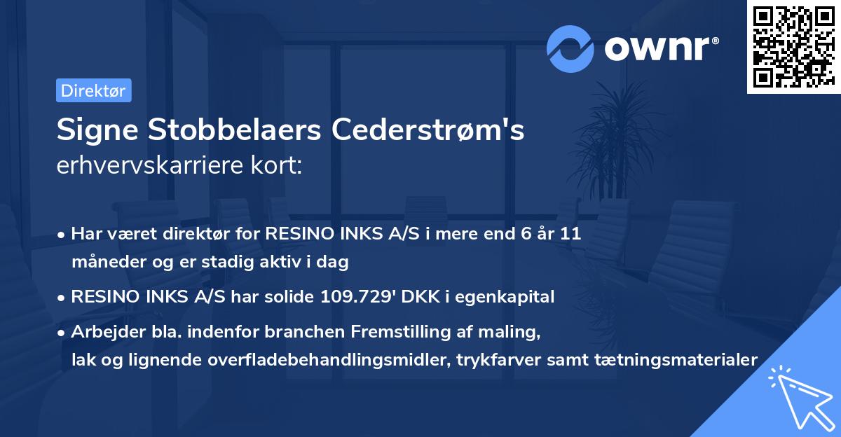 Signe Stobbelaers Cederstrøm's erhvervskarriere kort