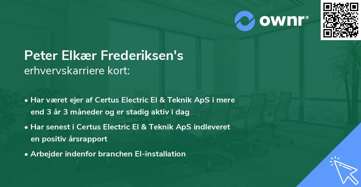 Peter Elkær Frederiksen's erhvervskarriere kort