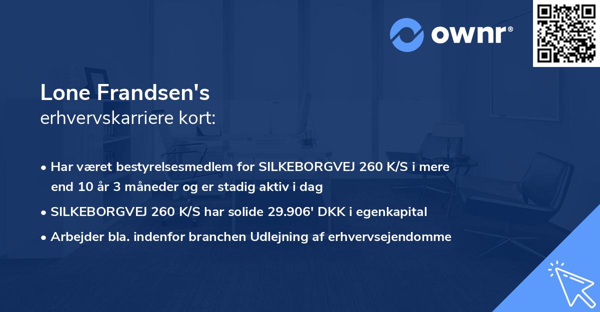Lone Frandsen's erhvervskarriere kort