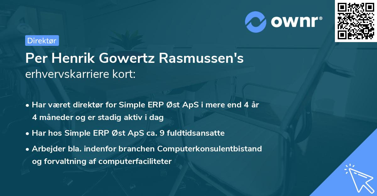 Per Henrik Gowertz Rasmussen's erhvervskarriere kort