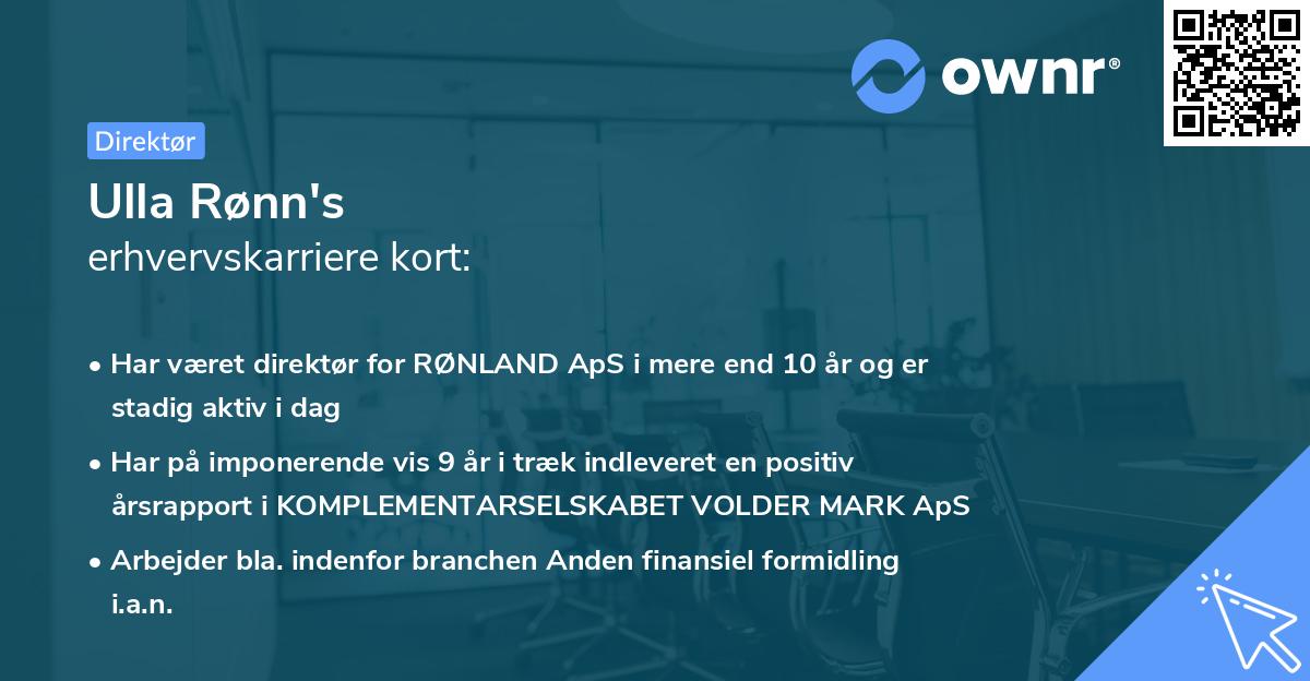 Ulla Rønn's erhvervskarriere kort