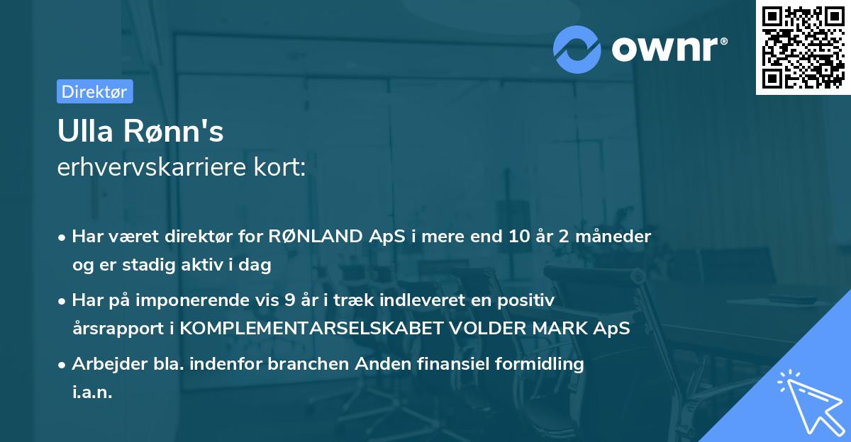 Ulla Rønn's erhvervskarriere kort