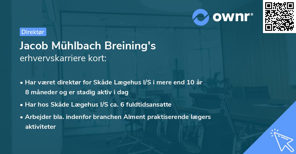 Jacob Mühlbach Breining's erhvervskarriere kort