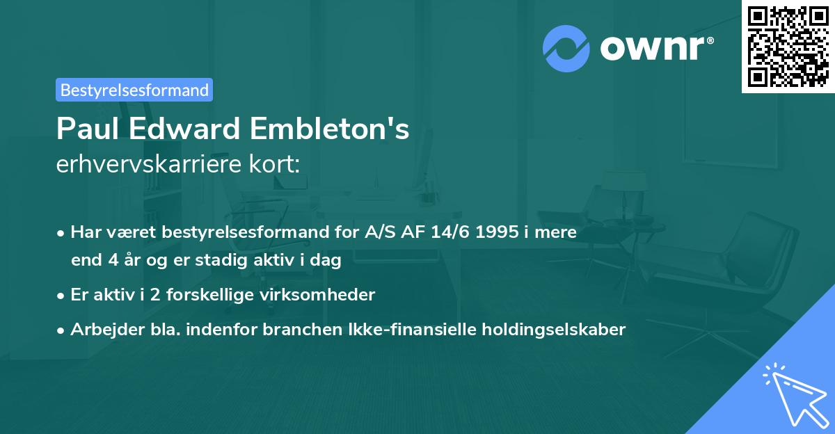 Paul Edward Embleton's erhvervskarriere kort