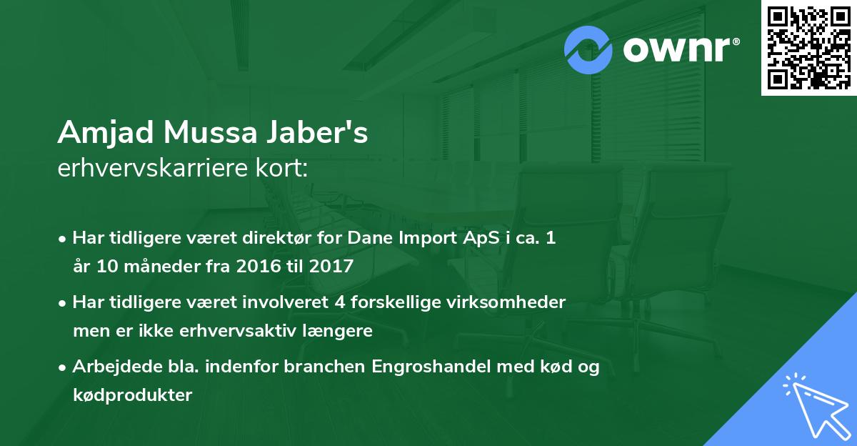 Amjad Mussa Jaber's erhvervskarriere kort