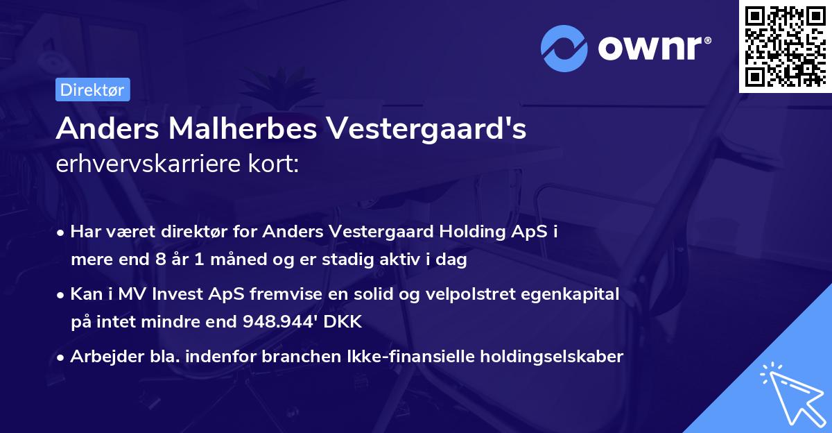 Anders Malherbes Vestergaard's erhvervskarriere kort