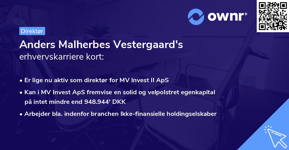 Anders Malherbes Vestergaard's erhvervskarriere kort