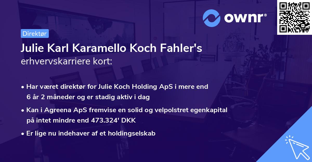 Julie Karl Karamello Koch Fahler's erhvervskarriere kort