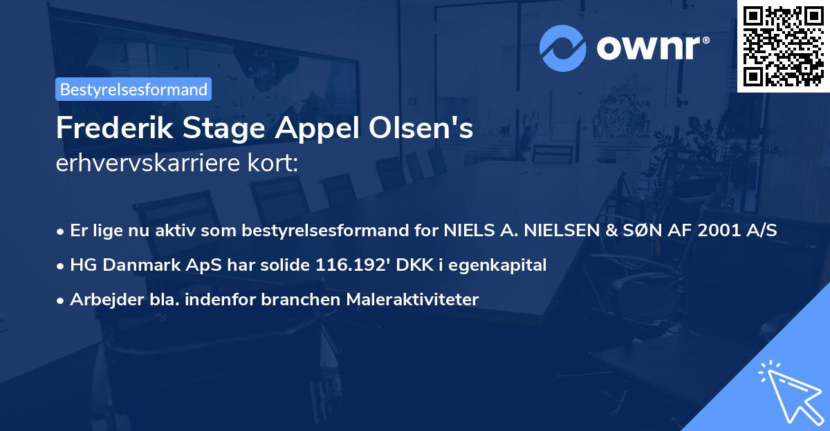 Frederik Stage Appel Olsen's erhvervskarriere kort