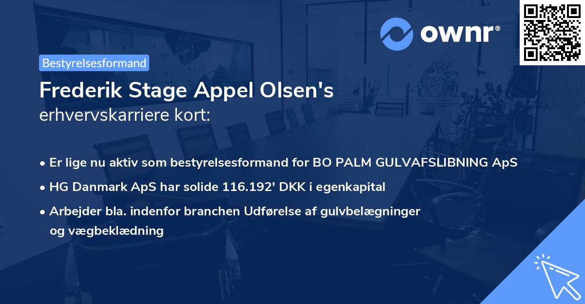 Frederik Stage Appel Olsen's erhvervskarriere kort