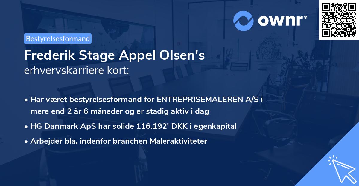 Frederik Stage Appel Olsen's erhvervskarriere kort