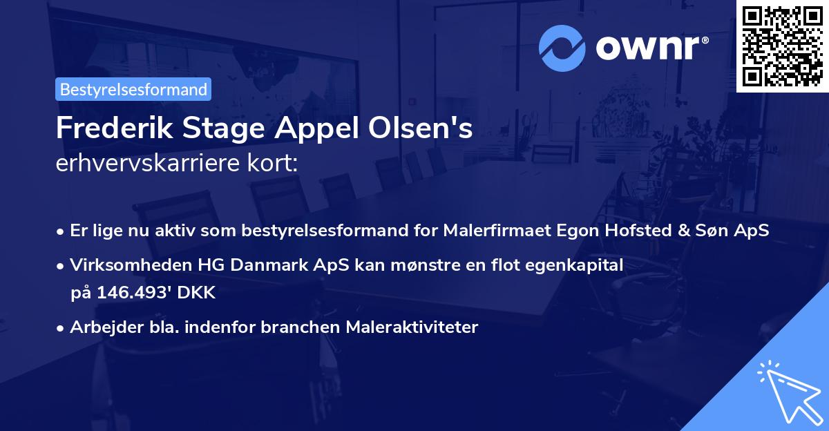 Frederik Stage Appel Olsen's erhvervskarriere kort