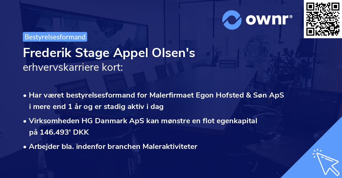 Frederik Stage Appel Olsen's erhvervskarriere kort