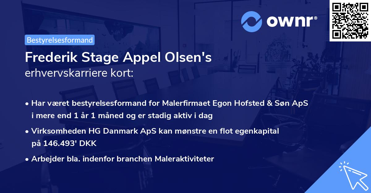 Frederik Stage Appel Olsen's erhvervskarriere kort