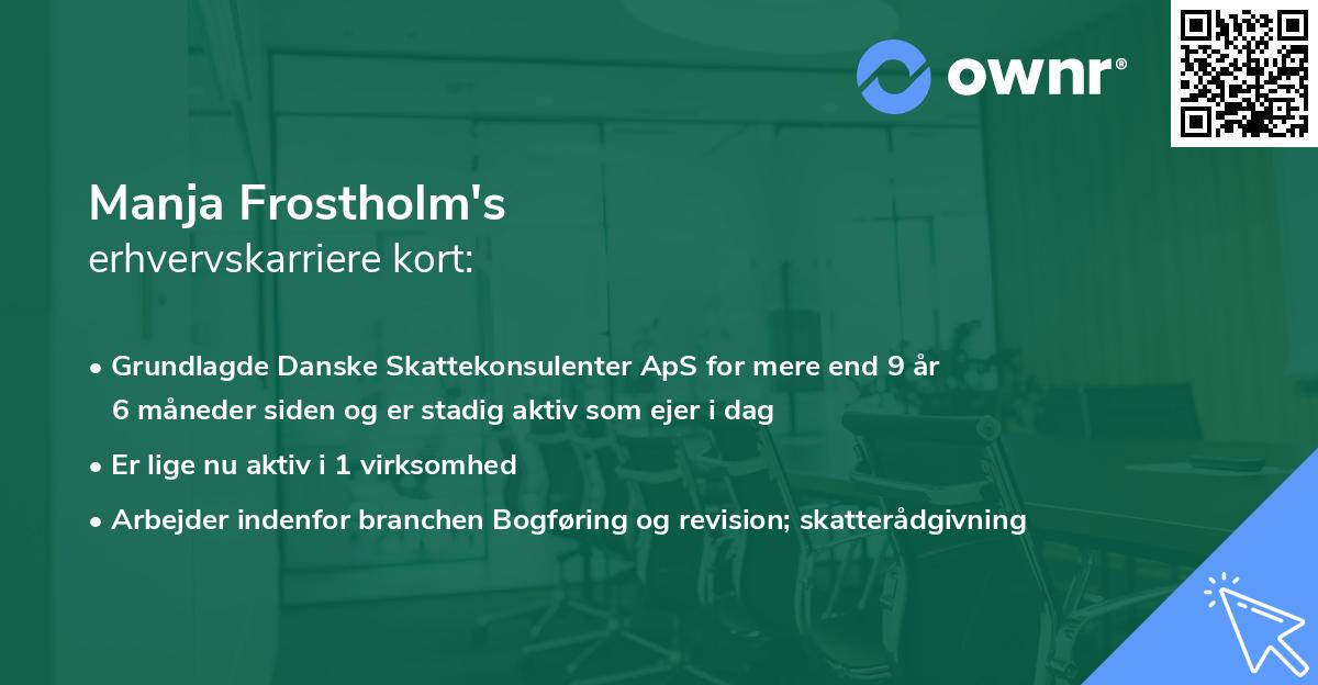 Manja Frostholm's erhvervskarriere kort