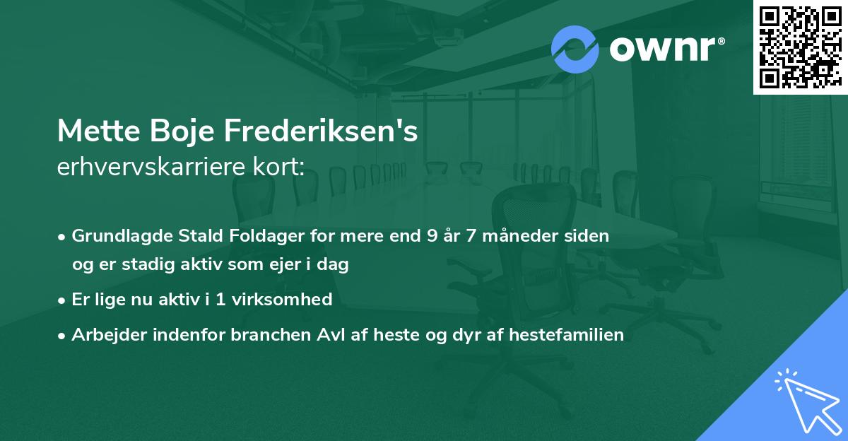 Mette Boje Frederiksen's erhvervskarriere kort